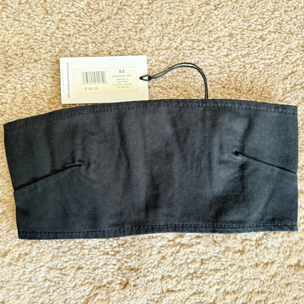 WeWoreWhat Smocked Black Bandeau Top Zip Hook Eye Back Closure‎ Sz XS NWT - Picture 4 of 9